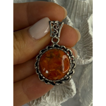925 Sterling Silver Carnelian Pendant Lenght 1.60 Inch