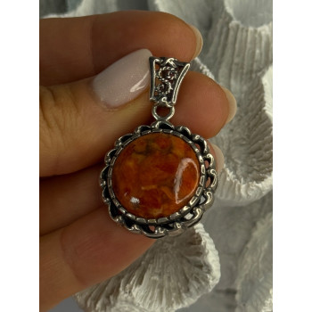 925 Sterling Silver Carnelian Pendant Lenght 1.60 Inch
