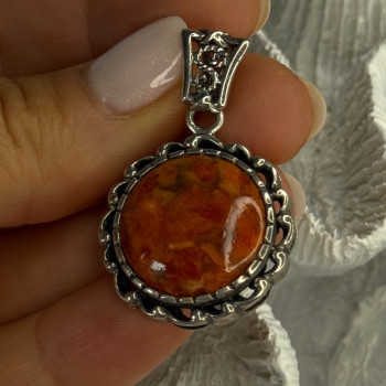 925 Sterling Silver Carnelian Pendant Lenght 1.60 Inch