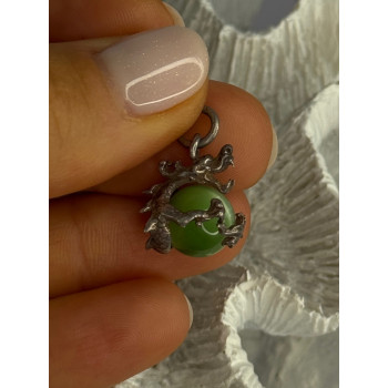 925 Sterling Silver Jade Dragon Pendant Length 0.80 Inch