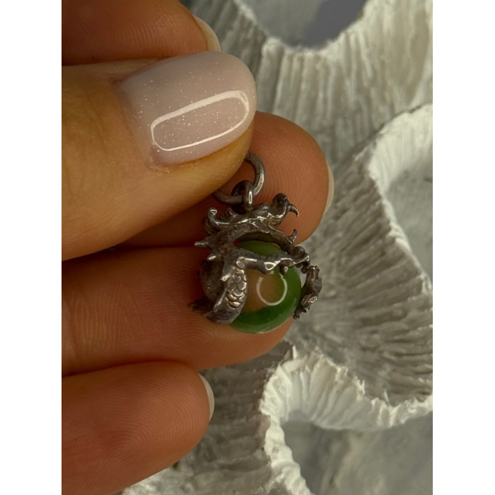 925 Sterling Silver Jade Dragon Pendant Length 0.80 Inch