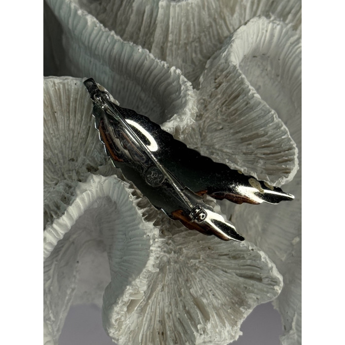 925 Sterling Silver Brooch Leaves Width 2.1 Inch