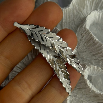 925 Sterling Silver Brooch Leaves Width 2.1 Inch