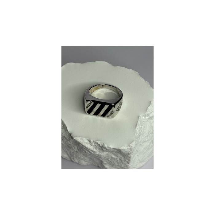 925 Sterling Silver Black Enamel & CZ Men's Ring Size 11