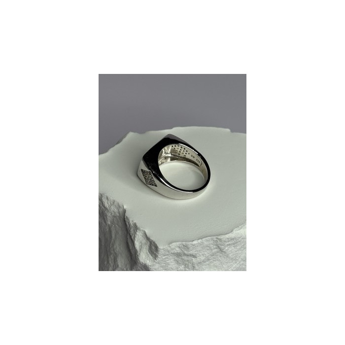 925 Sterling Silver Black Enamel & CZ Men's Ring Size 11