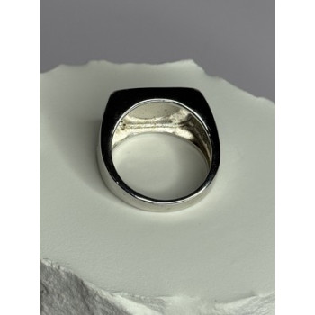 925 Sterling Silver Black Enamel & CZ Men's Ring Size 11