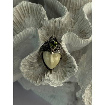 925 Sterling Silver Goddess Face Carved Peridot Pendant Length 1 Inch