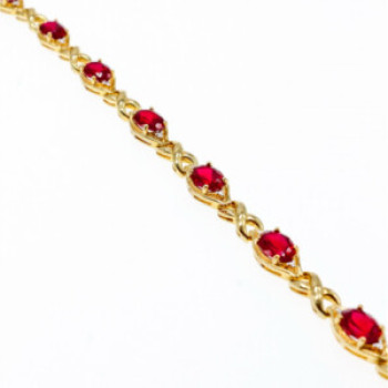 925 Sterling Silver Gold Plated Ruby Bracelet