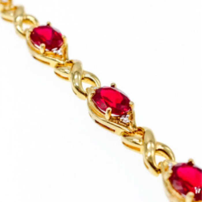 925 Sterling Silver Gold Plated Ruby Bracelet