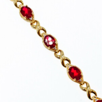 925 Sterling Silver Gold Plated Ruby Bracelet