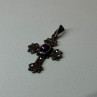 925 Sterling Silver Amethyst & Marcasite Cross Length 1.3 In