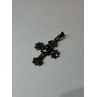 925 Sterling Silver Amethyst & Marcasite Cross Length 1.3 In