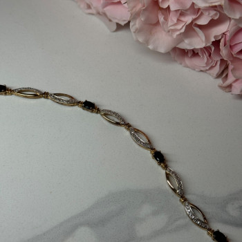 925 Sterling Silver Gold Plated Sapphire Bracelet Length 7.5 in