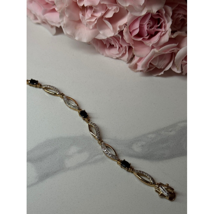 925 STERLING SILVER GOLD PLATED SAPPHIRE BRACELET LENGTH 7.5 in