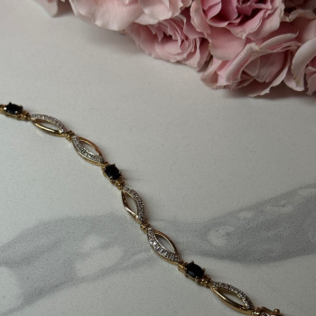 925 Sterling Silver Gold Plated Sapphire Bracelet Length 7.5 in