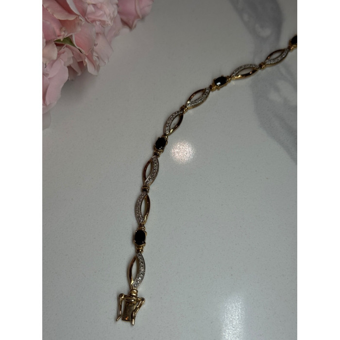 925 STERLING SILVER GOLD PLATED SAPPHIRE BRACELET LENGTH 7.5 in