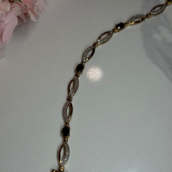 925 Sterling Silver Gold Plated Sapphire Bracelet Length 7.5 in