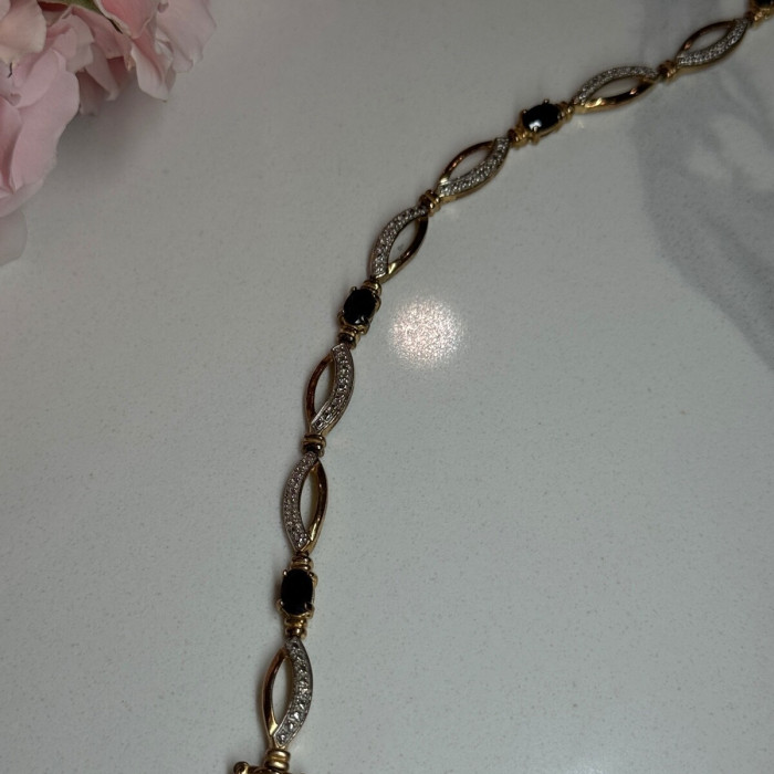 925 Sterling Silver Gold Plated Sapphire Bracelet Length 7.5 in