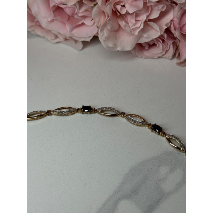 925 STERLING SILVER GOLD PLATED SAPPHIRE BRACELET LENGTH 7.5 in