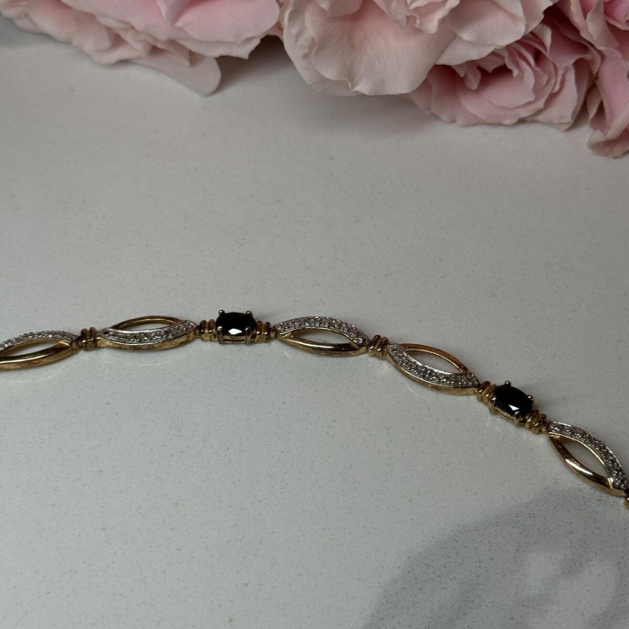 925 Sterling Silver Gold Plated Sapphire Bracelet Length 7.5 in