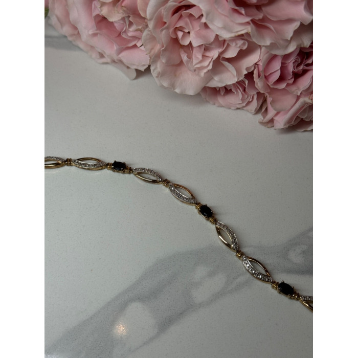 925 STERLING SILVER GOLD PLATED SAPPHIRE BRACELET LENGTH 7.5 in