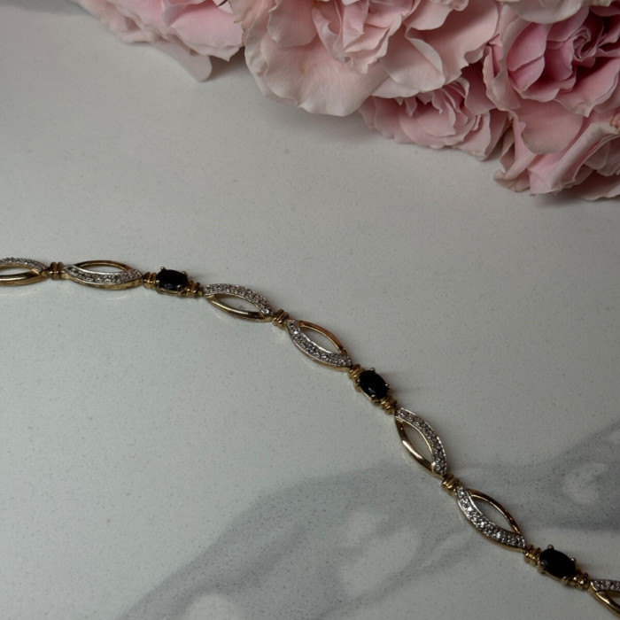 925 Sterling Silver Gold Plated Sapphire Bracelet Length 7.5 in