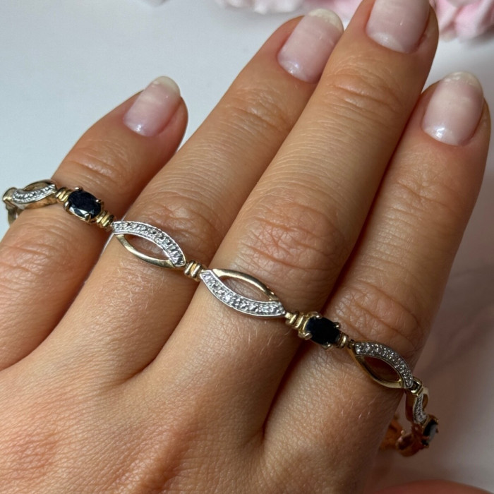 925 Sterling Silver Gold Plated Sapphire Bracelet Length 7.5 in