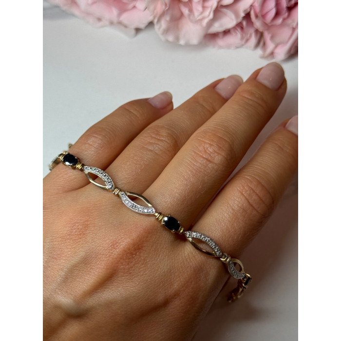 925 STERLING SILVER GOLD PLATED SAPPHIRE BRACELET LENGTH 7.5 in