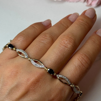 925 Sterling Silver Gold Plated Sapphire Bracelet Length 7.5 in