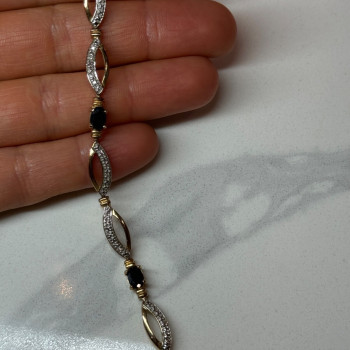 925 Sterling Silver Gold Plated Sapphire Bracelet Length 7.5 in