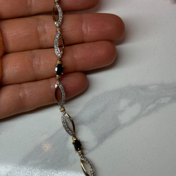 925 Sterling Silver Gold Plated Sapphire Bracelet Length 7.5 in