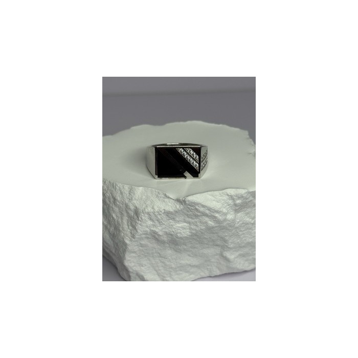 925 Sterling Silver Black Enamel & CZ Men's Ring Size 11
