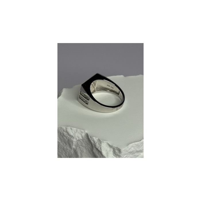 925 Sterling Silver Black Enamel & CZ Men's Ring Size 11