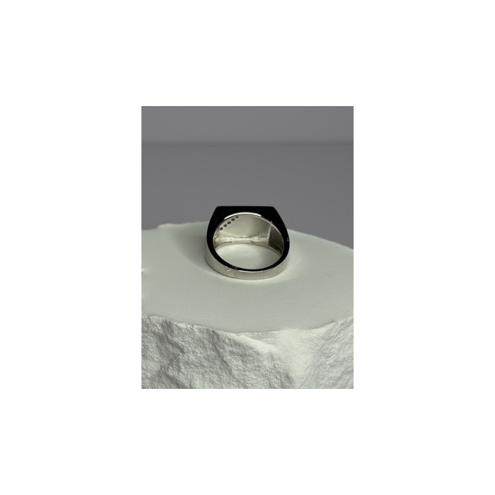 925 Sterling Silver Black Enamel & CZ Men's Ring Size 11