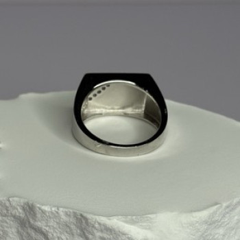 925 Sterling Silver Black Enamel & CZ Men'S Ring Size 11