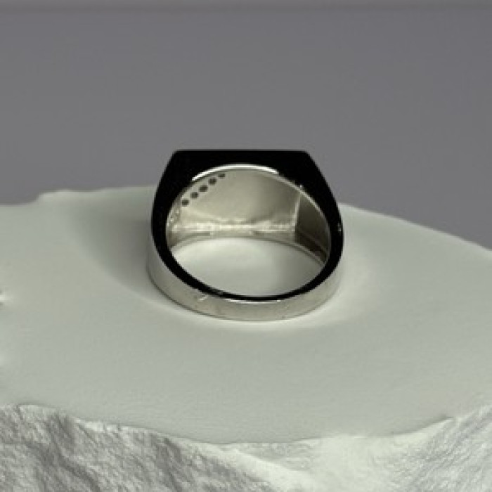 925 Sterling Silver Black Enamel & CZ Men'S Ring Size 11