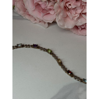 925 STERLING SILVER AMETHYST TOPAZ GARNET CITRINE PERIDOT BRACELET LENGTH 7.5