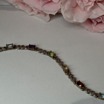 925 Sterling Silver Amethyst Topaz Garnet Citrine Peridot Bracelet Length 7.5