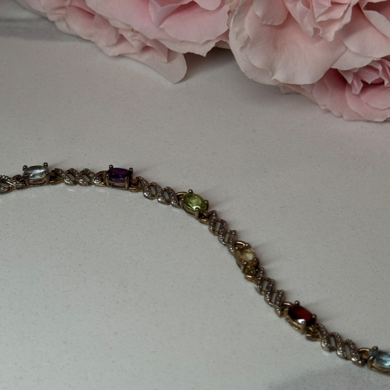 925 Sterling Silver Amethyst Topaz Garnet Citrine Peridot Bracelet Length 7.5