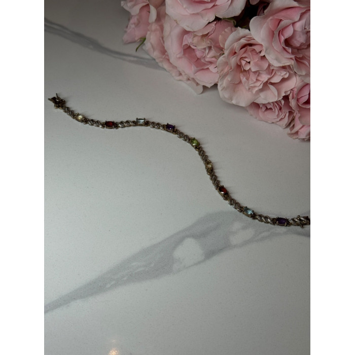 925 STERLING SILVER AMETHYST TOPAZ GARNET CITRINE PERIDOT BRACELET LENGTH 7.5