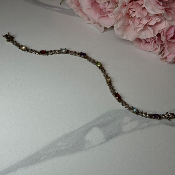925 Sterling Silver Amethyst Topaz Garnet Citrine Peridot Bracelet Length 7.5