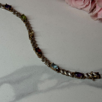 925 Sterling Silver Amethyst Topaz Garnet Citrine Peridot Bracelet Length 7.5