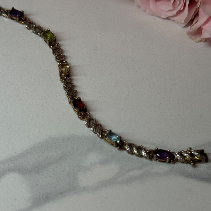 925 Sterling Silver Amethyst Topaz Garnet Citrine Peridot Bracelet Length 7.5