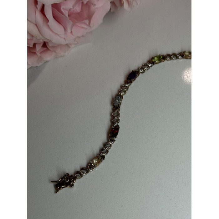 925 STERLING SILVER AMETHYST TOPAZ GARNET CITRINE PERIDOT BRACELET LENGTH 7.5