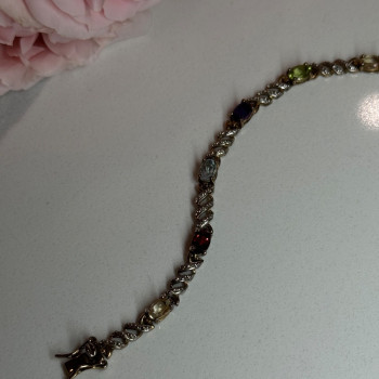 925 Sterling Silver Amethyst Topaz Garnet Citrine Peridot Bracelet Length 7.5