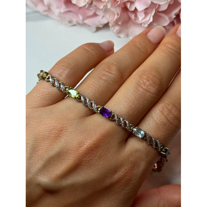 925 STERLING SILVER AMETHYST TOPAZ GARNET CITRINE PERIDOT BRACELET LENGTH 7.5