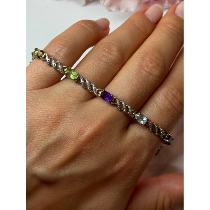 925 STERLING SILVER AMETHYST TOPAZ GARNET CITRINE PERIDOT BRACELET LENGTH 7.5