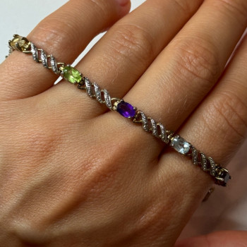 925 Sterling Silver Amethyst Topaz Garnet Citrine Peridot Bracelet Length 7.5