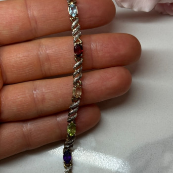 925 Sterling Silver Amethyst Topaz Garnet Citrine Peridot Bracelet Length 7.5