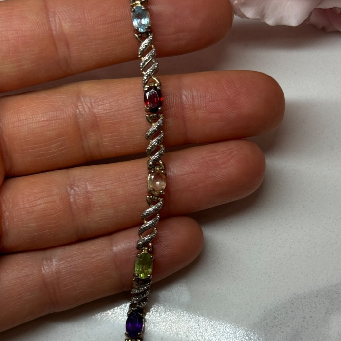 925 Sterling Silver Amethyst Topaz Garnet Citrine Peridot Bracelet Length 7.5